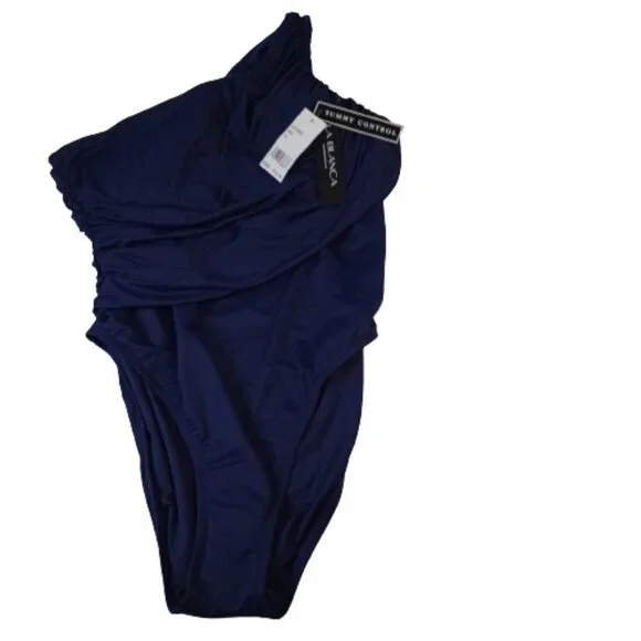 La Blanca Island Goddess Shirred One Shoulder One Piece Swimsuit Size 14 US NWT - Picture 2 of 8